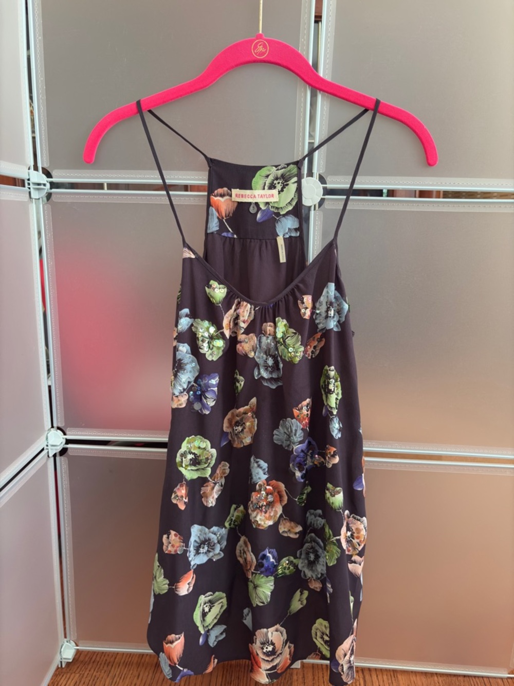 Rebecca Taylor Black Floral Sequin Slip Top | Size 6